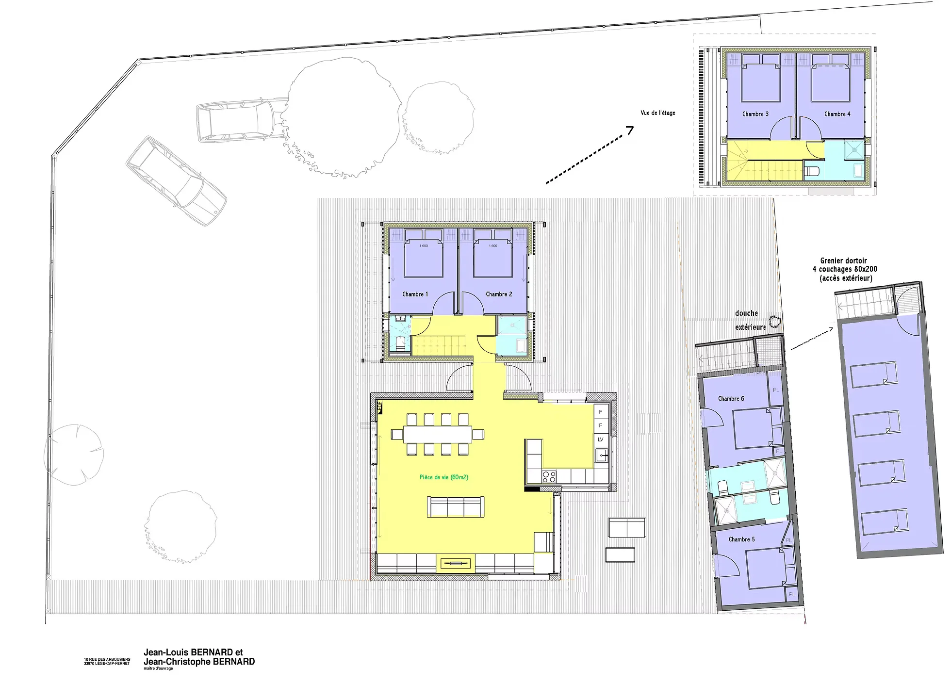 Le plan : pièce de vie centrale, chambres, dortoir en annexe